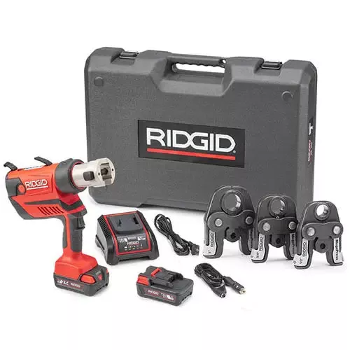 RIDGID 70138 Battery-Powered Pistol-Grip Press Tool Kit with Bluetooth Connectivity, 1/2" to 1" MegaPress Jaws, 18V Li-ion Battery