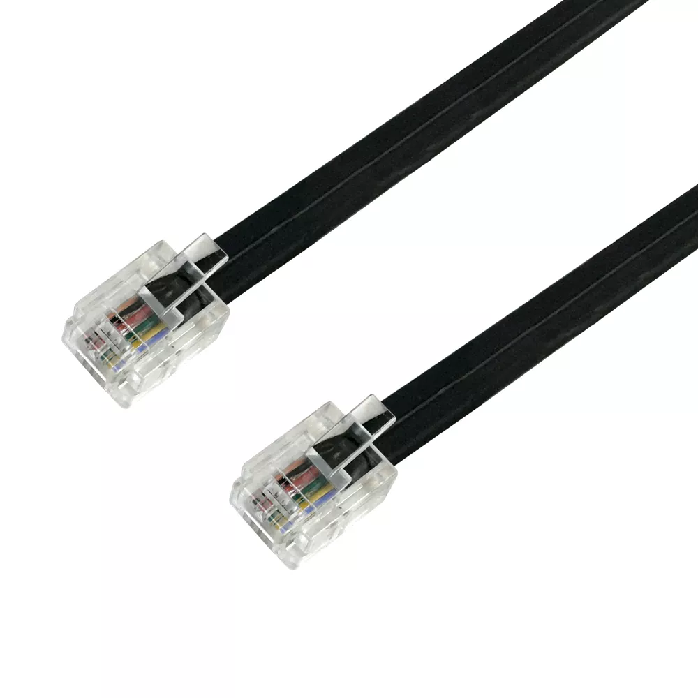 RJ12 Modular Telephone Cable Cross-Wired 6P6C - 75 ft - Black