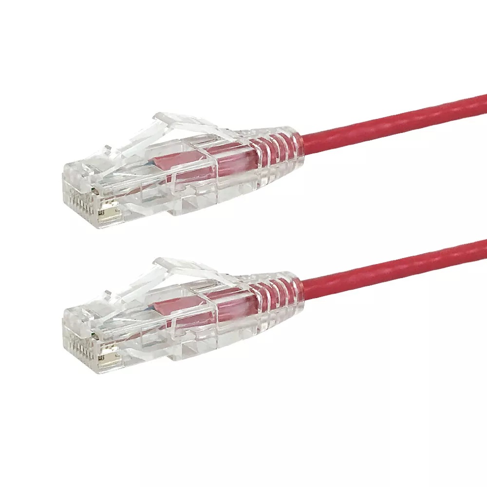 RJ45 Cat6 UTP Ultra-Thinpatch Cable - Premium Flukepatch Cable Certified- 2 ft - Red