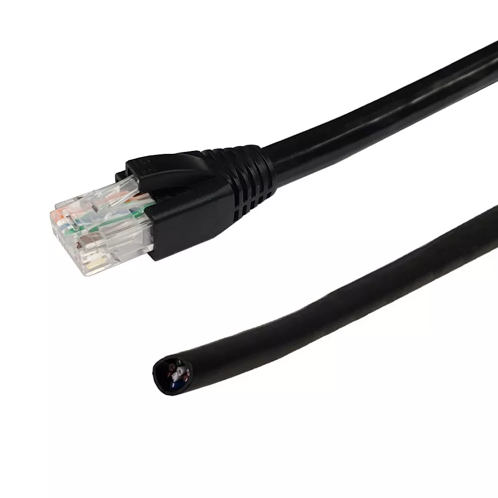 RJ45 to Blunt Cat6A Solid UTP outdoor UV Direct Burial Pigtail Cable - Black - 18 ft - 568A