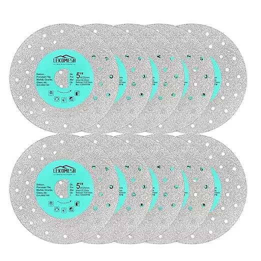 Rock Slab Grinding Disc - 5 inch Glass Cutter Disc(10pcs), Granite Cutting Blade, Diamond Grinder Wheel for Rock Slab, Stone, Tile, Marble, Granite, Glass Diamond Saw Blades