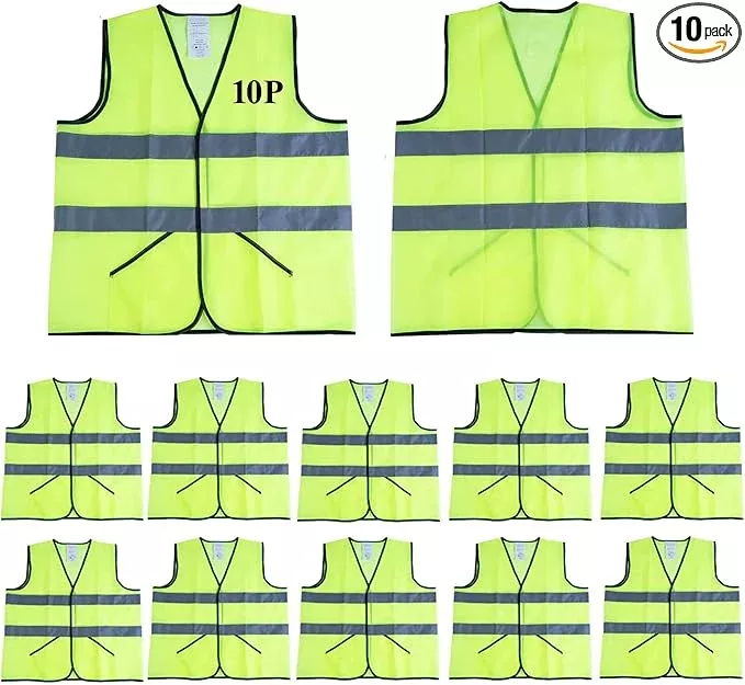 Safety Vests 10 Pack -Yellow Reflective High Visibility Construction Work Vests for Men,Woman,Pockets,Hi Vis Mesh and Neon Silver Strip,CIMC