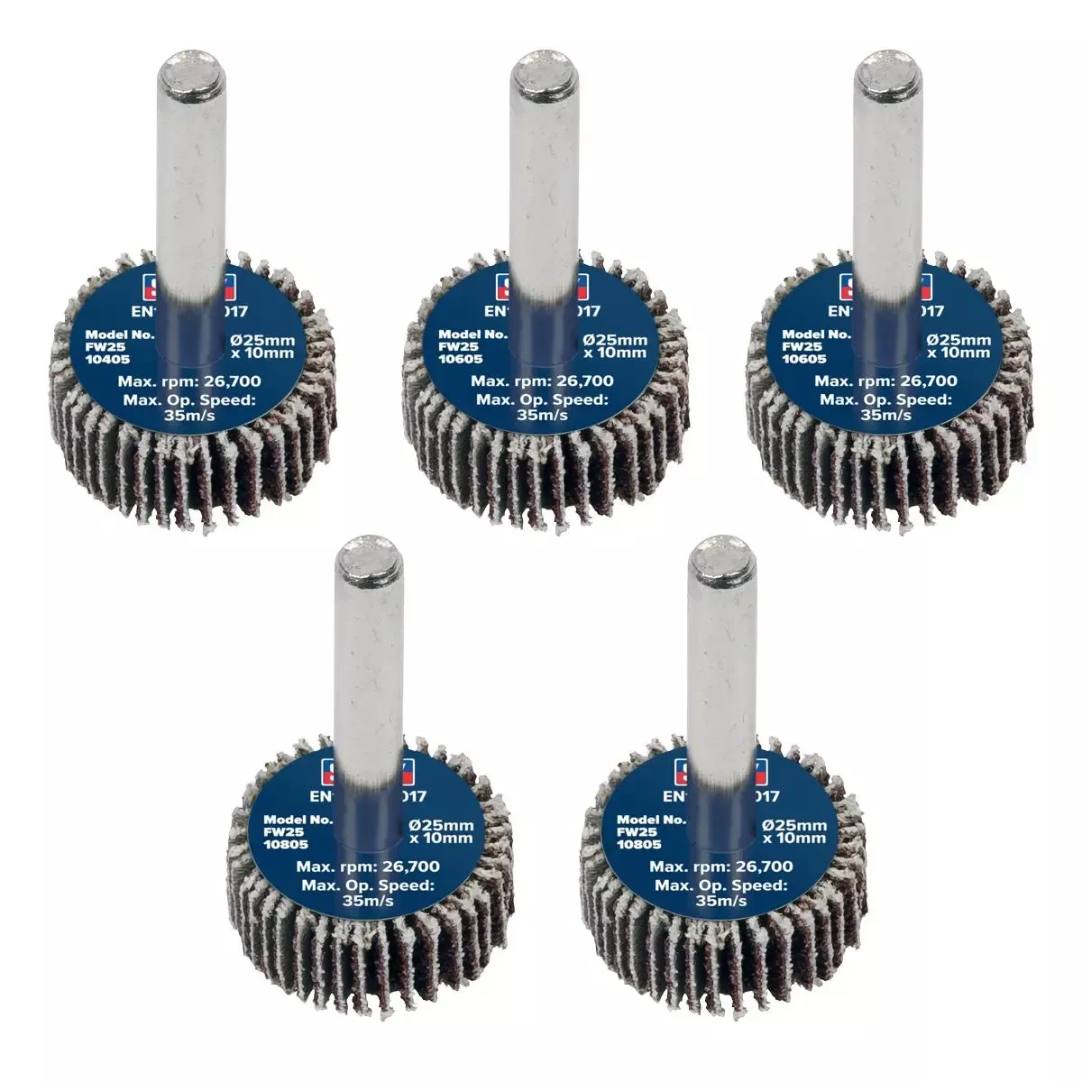 Sealey Abrasive Flap Wheel Ø25 x 10mm Ø6mm Shaft Assorted Grit - Pack of 5