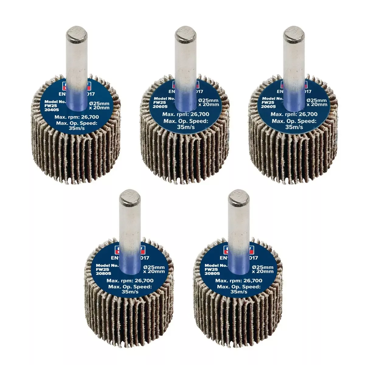 Sealey Abrasive Flap Wheel Ø25 x 20mm Ø6mm Shaft Assorted Grit - Pack of 5