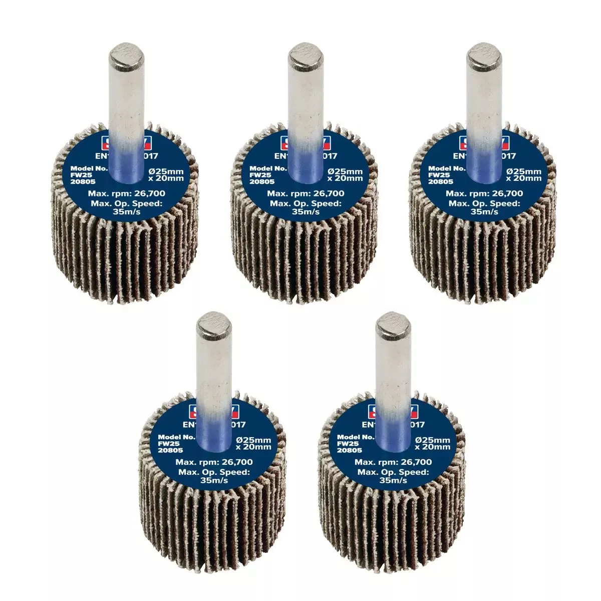 Sealey Abrasive Flap Wheel Ø25 x 20mm 80Grit Ø6mm Shaft - Pack of 5
