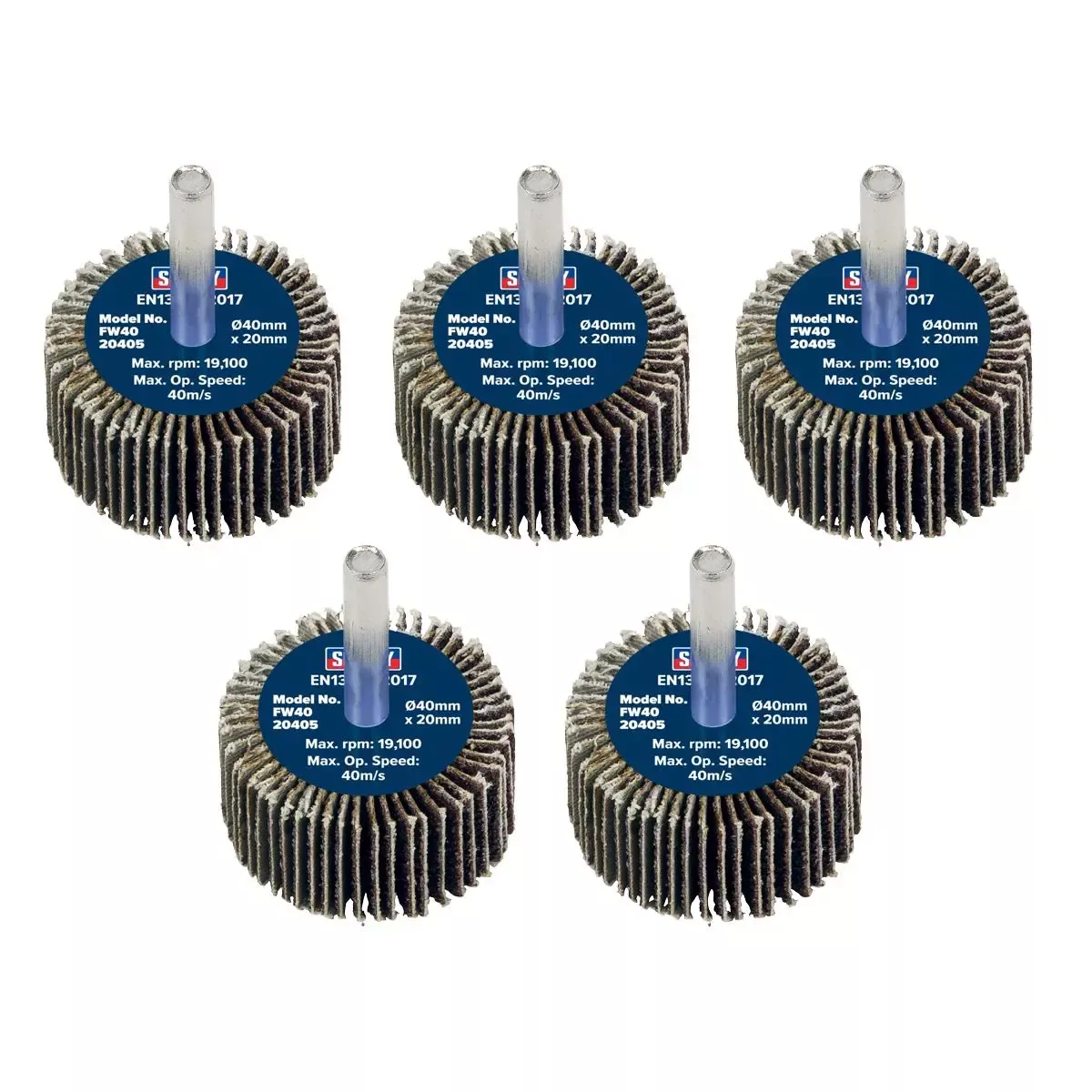 Sealey Abrasive Flap Wheel Ø40 x 20mm 40Grit Ø6mm Shaft - Pack of 5