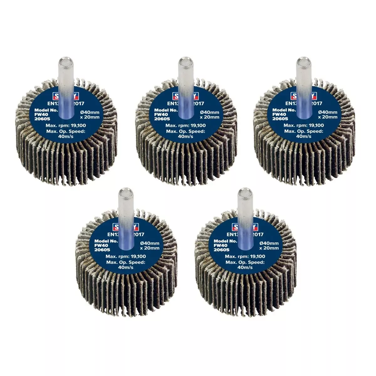 Sealey Abrasive Flap Wheel Ø40 x 20mm 60Grit Ø6mm Shaft - Pack of 5