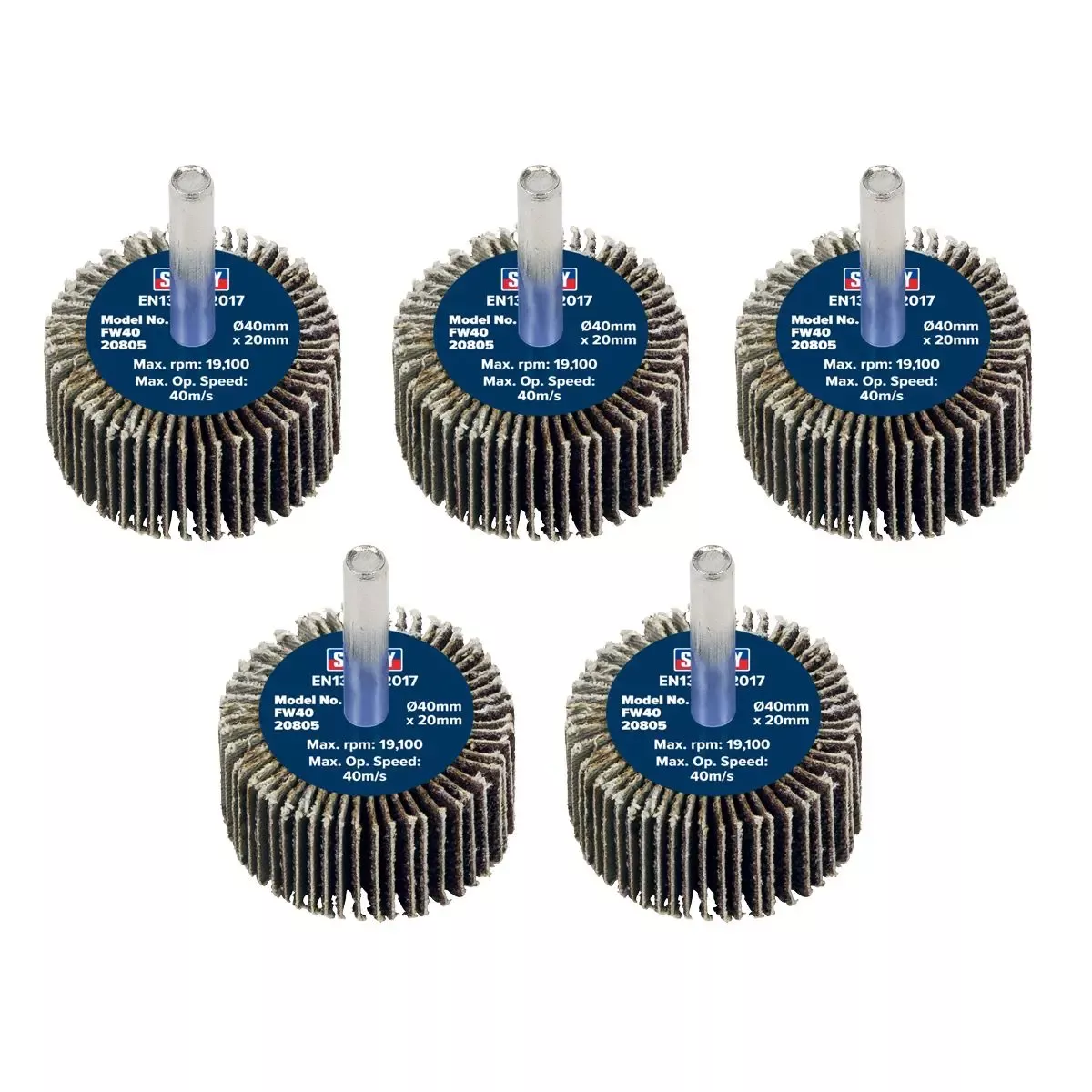 Sealey Abrasive Flap Wheel Ø40 x 20mm 80Grit Ø6mm Shaft - Pack of 5