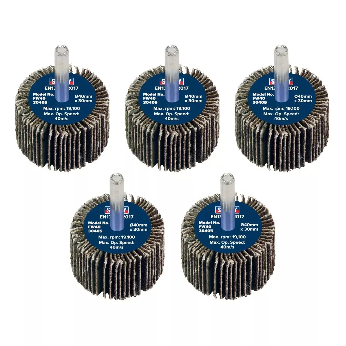 Sealey Abrasive Flap Wheel Ø40 x 30mm 40Grit Ø6mm Shaft - Pack of 5