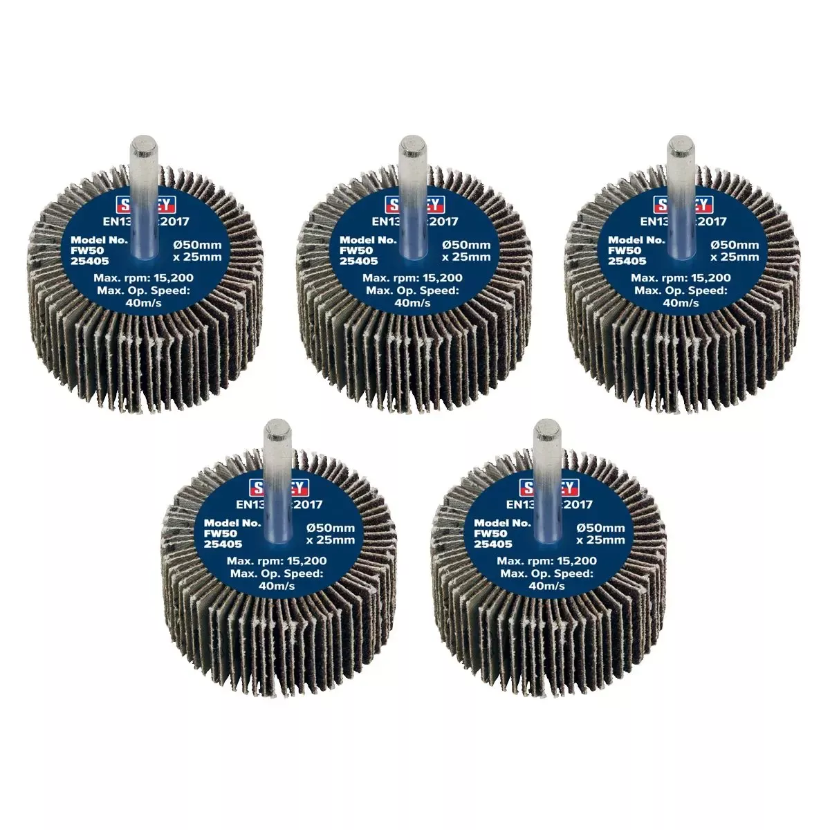 Sealey Abrasive Flap Wheel Ø50 x 25mm 40Grit Ø6mm Shaft - Pack of 5