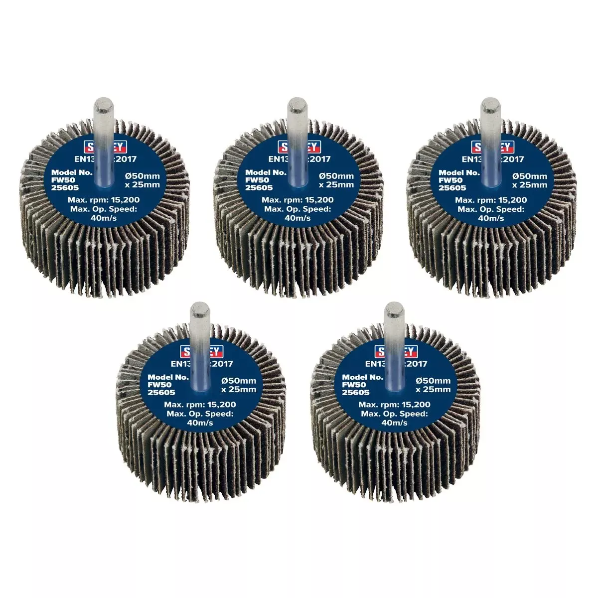 Sealey Abrasive Flap Wheel Ø50 x 25mm 60Grit Ø6mm Shaft - Pack of 5