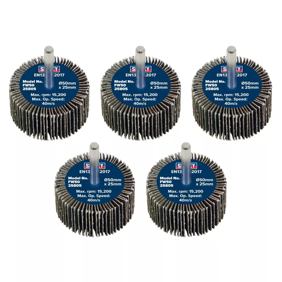 Sealey Abrasive Flap Wheel Ø50 x 25mm 80Grit Ø6mm Shaft - Pack of 5