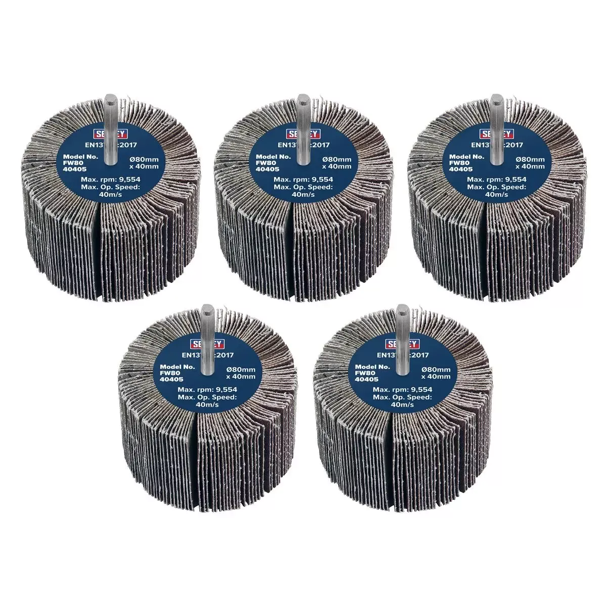 Sealey Abrasive Flap Wheel Ø80 x 40mm 40Grit Ø6mm Shaft - Pack of 5