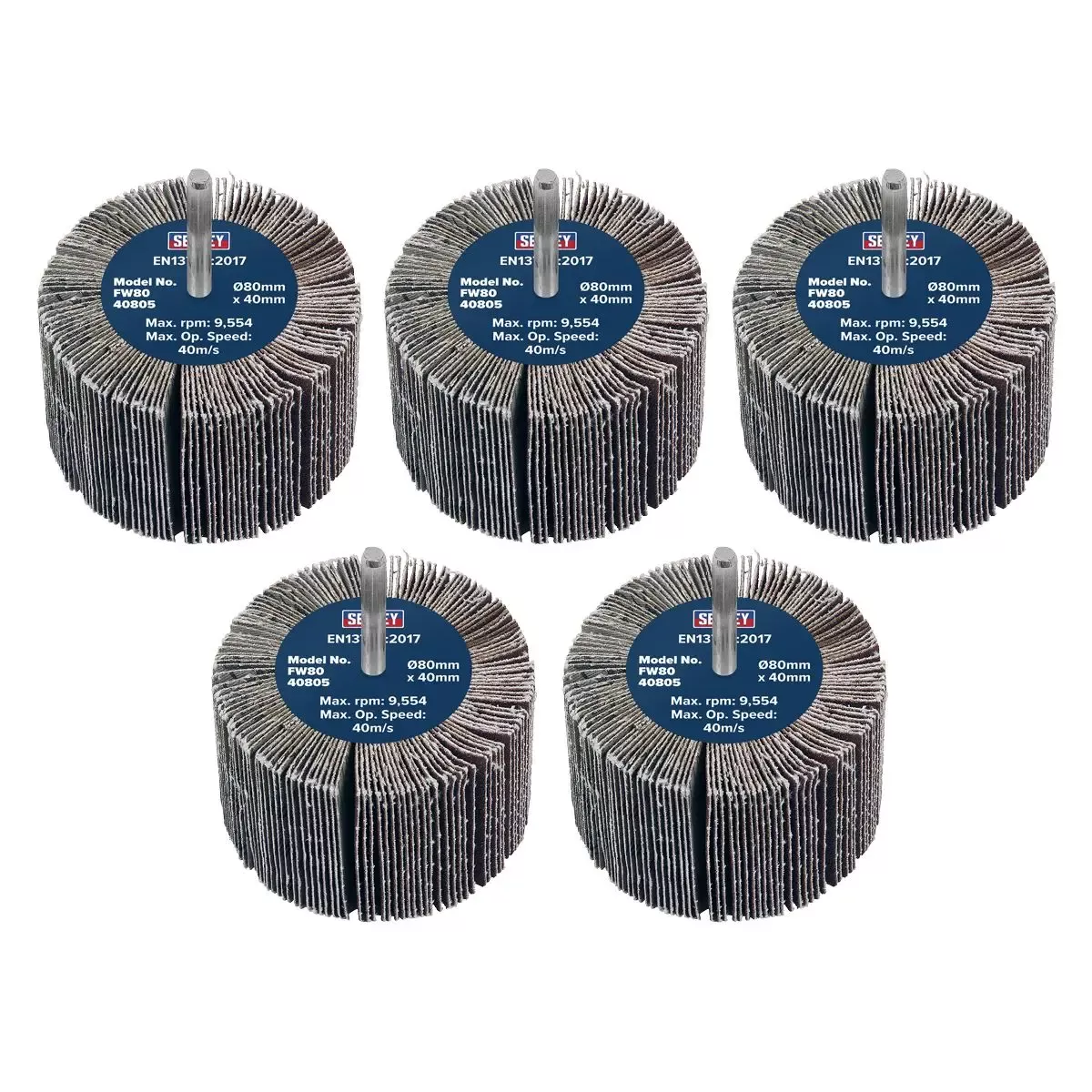 Sealey Abrasive Flap Wheel Ø80 x 40mm 80Grit Ø6mm Shaft - Pack of 5