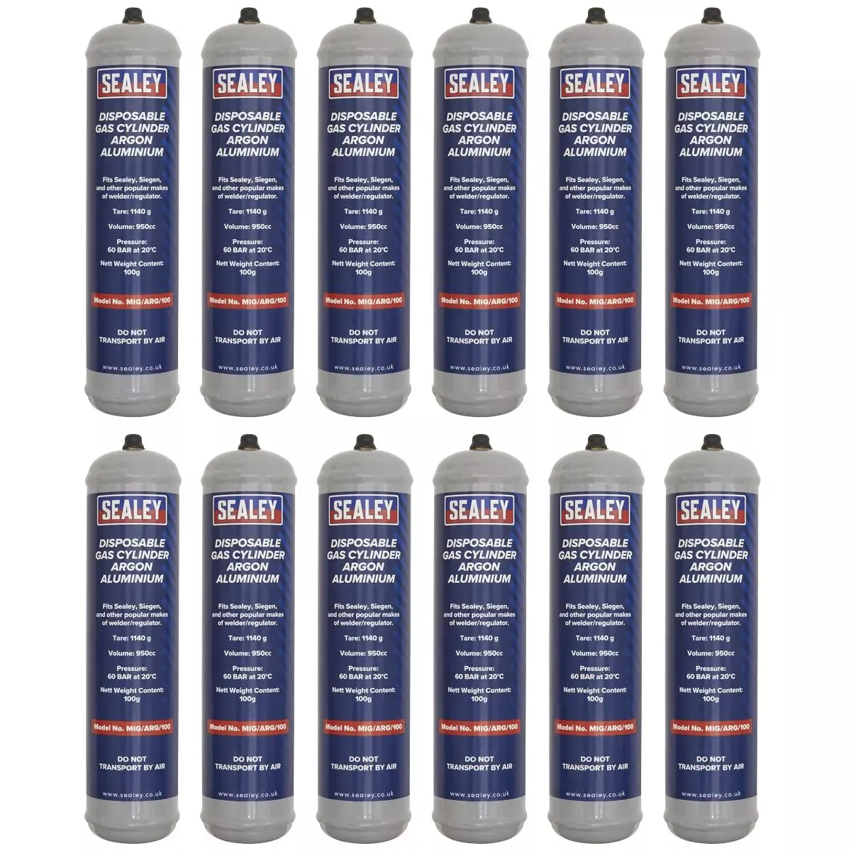 Sealey Gas Cylinder Disposable Argon 100g - Box of 12