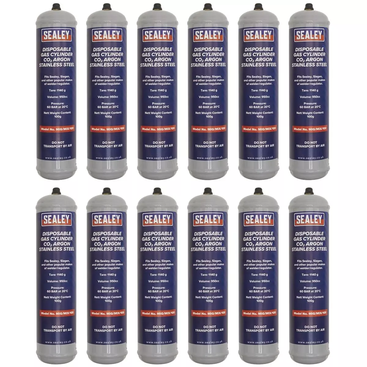 Sealey Gas Cylinder Disposable Carbon Dioxide/Argon 100g - Box of 12