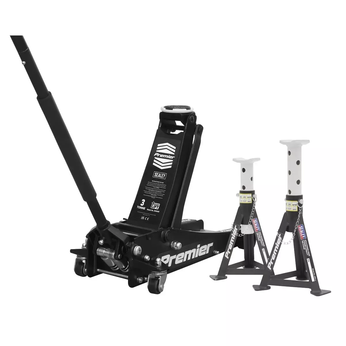 Sealey Premier Premier Trolley Jack 3 Tonne & Axle Stands (Pair) 3 Tonne per Stand Combo