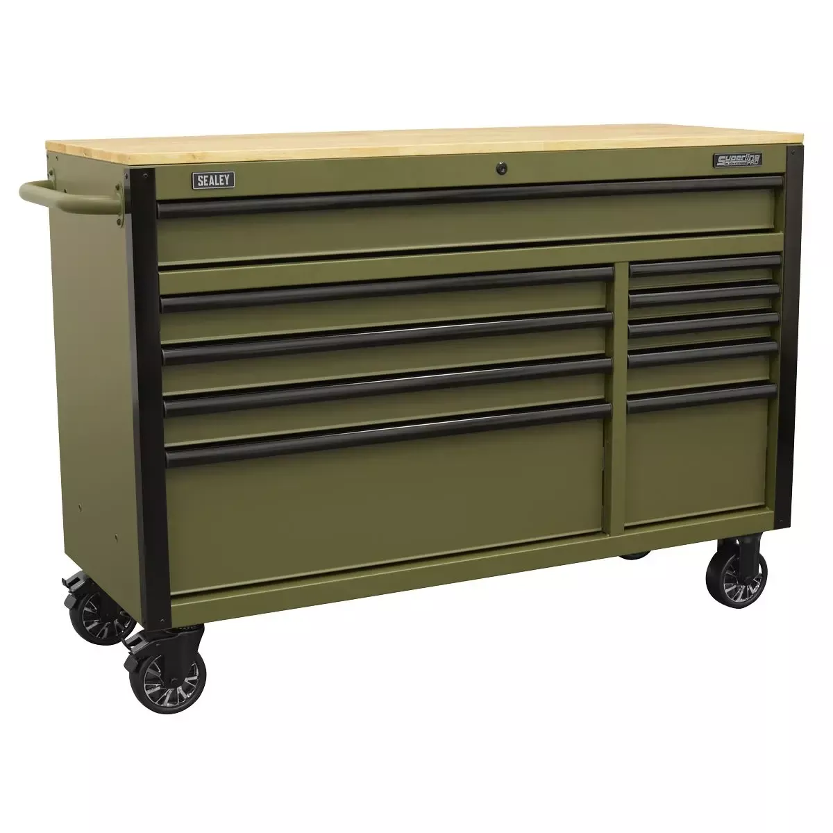 Sealey Superline PRO Mobile Trolley with Wooden Worktop & Power Bar 10 Drawer 1320mm
