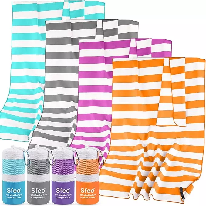 Sfee 2 in 1 Microfiber Beach Towel, Quick Dry Towel Camping Travel Towel Super Absorbent Compact Lightweight Sports Towel Gym Towels Set for Beach, Gym, Hiking, Pool, Backpacking, Bath, Yoga