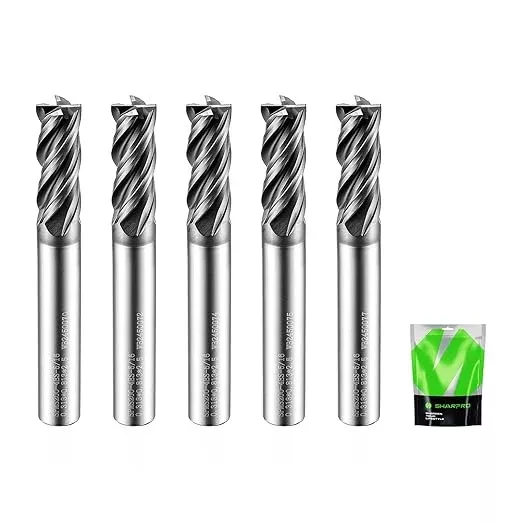 SHAPPRO 1/4 Inch Shank Carbide Square End Mill, 4 Flute CNC Milling Bits, Heat-Resistant Metal Cutting Bits Suitable Alloy Steel, Stainless Steel, Various Cast Iron（5PCS）