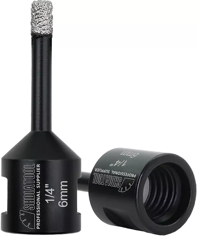 SHDIATOOL Diamond Core Drill Bits 2PCS 1/4 Inch for Porcelain Ceramic Tile Marble Brick Vacuum Brazed Hole Saw 6mm