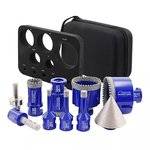 SHDIATOOL Diamond Drill Core Bits Kit Hole Saw Sets Diamond Drill Mould Guide for Drilling Porcelain Tile Marble Ceramic Granite with Hollow EVA Guide Jig 10pcs(6/8/10/25/35/50/65/10MM/2inch/HEX)