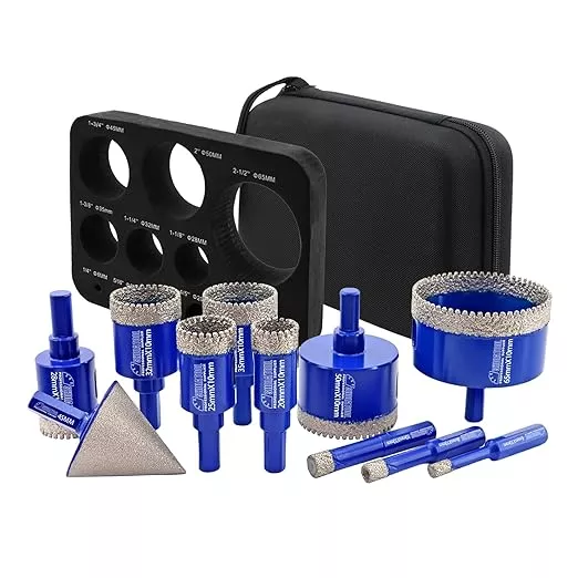 SHDIATOOL Diamond Drill Core Bits Kit Hole Saw Sets Diamond Drilling Mould Guide for Porcelain Tile Marble Ceramic Granite with Hollow EVA Guide Jig 12pcs(6/6/8/20/25/35/50/75/100/20MM/2inch/SDS)