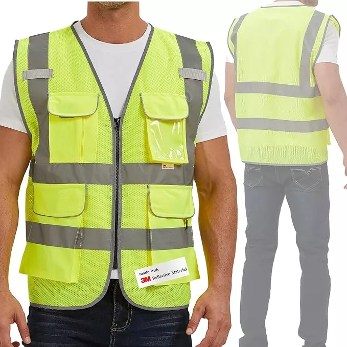 SIFE Reflective Safety Vest High Visibility Vest With 7 Pockets And YKK Zipper, ANSI/ISEA Class 2 Standard, Made With 3M Reflective Tape(03YG-Yellow,XL)