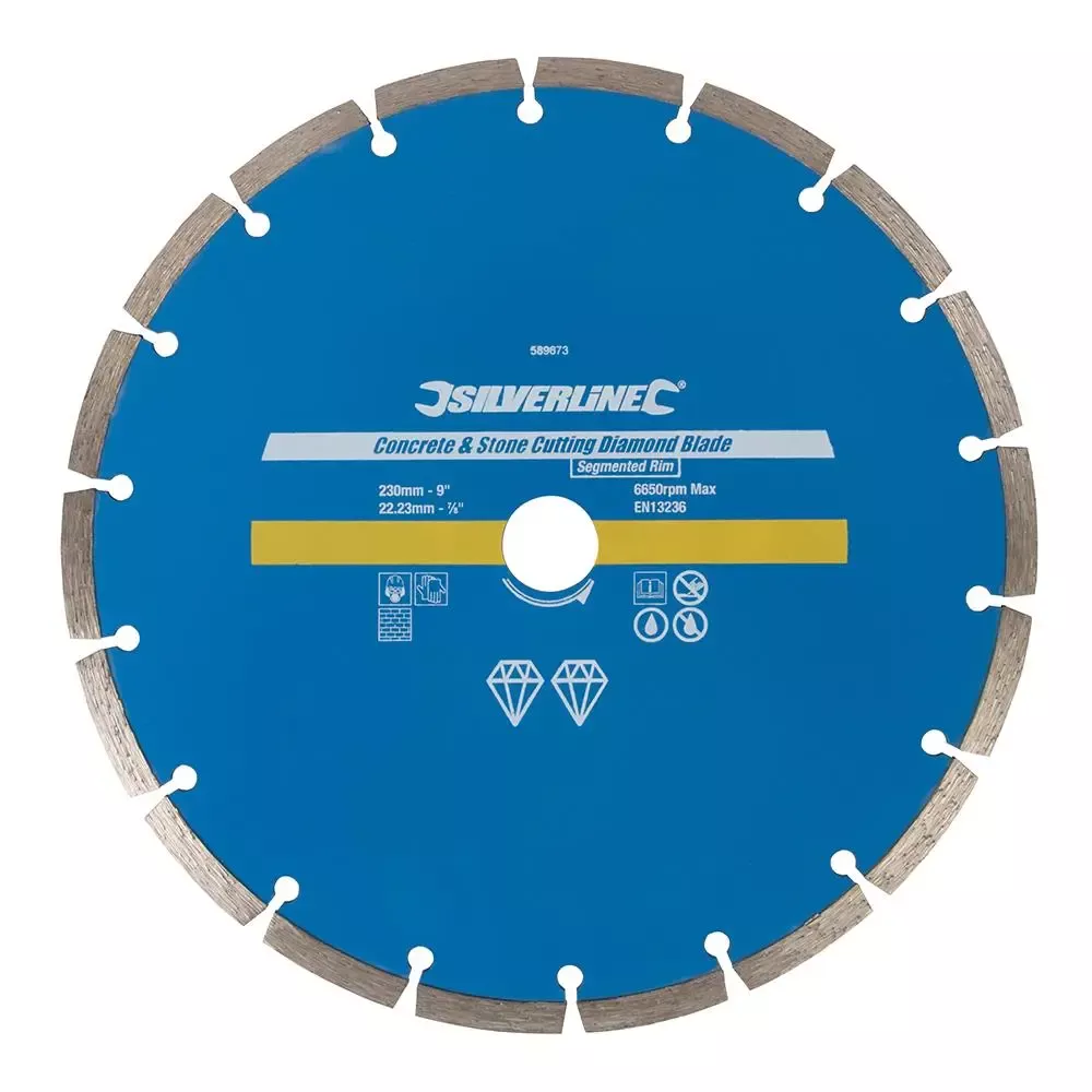 Silverline Concrete & Stone Cutting Diamond Blade 230 x 22.23mm Segmented Rim 589673