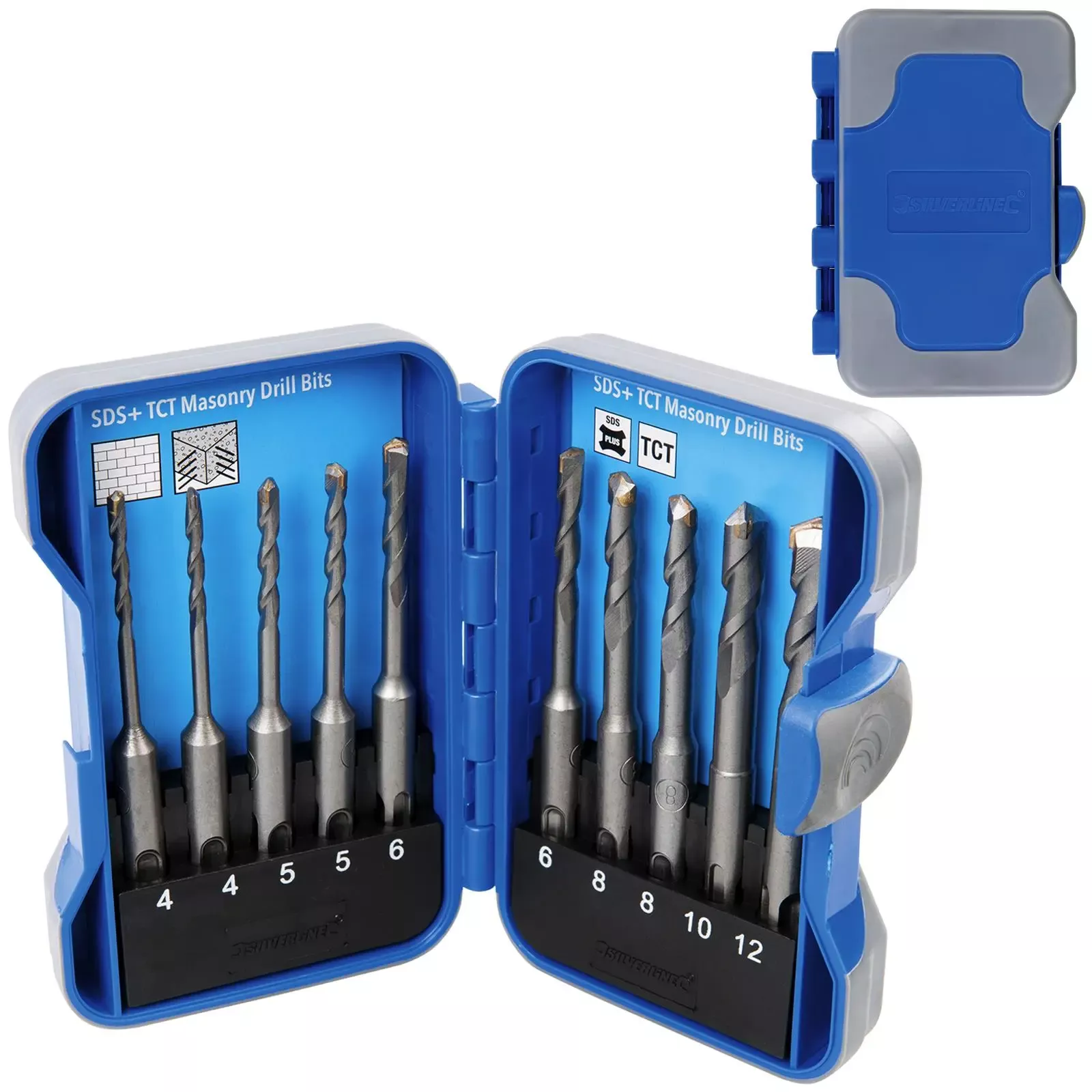 Silverline Masonry Drill Bit Set SDS Plus Concrete Brick Stone Block 10pc 4-12mm