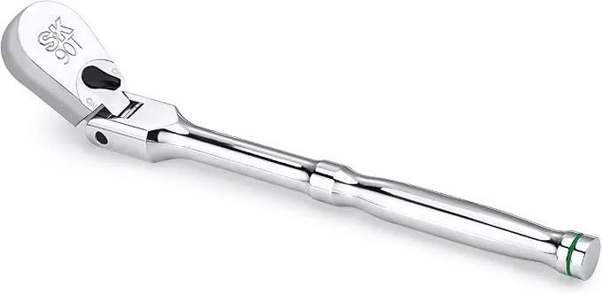 SK 3/8" Drive Flex Head Ratchet Handle, 90-Tooth Ratchet,Premium CR-V Construction, Reversible Design, with Contoured Handle