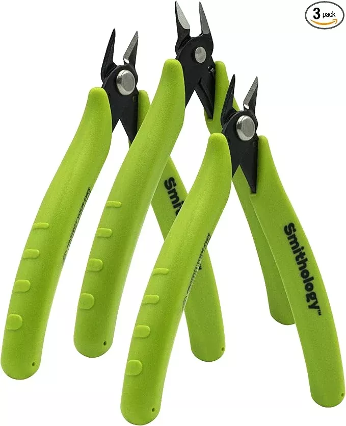 Smithology 4.8” Micro Flush Cutters 3PCS | Made from High Carbon Steel with Hidden Springback Design & Non-Slip Handles for Trimming Metal Wires, Zip Ties, Cables, Circuit Boards, & DIY Projects