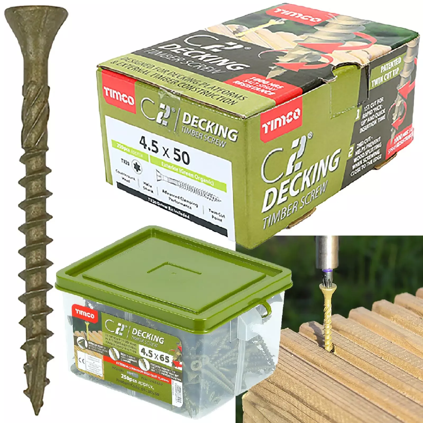 TIMCO C2 Deck Fix Premium Decking Screws Torx Exterior Green Timber Construction