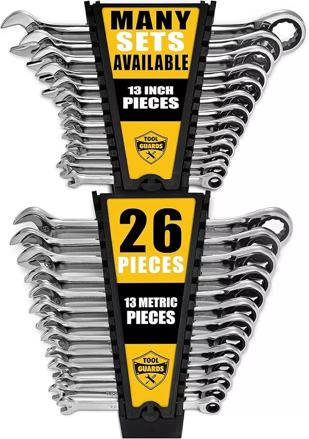 TOOLGUARDS Ratcheting Wrench Set 26pcs - Metric and Standard - With Rack Organizer - Wrenches - Combination Ratchet Wrench Set - 100% Lifetime Satisfaction Guarantee