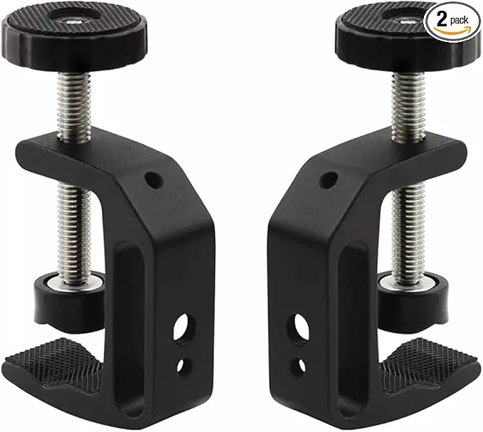 Universal C-Clamp Aluminum Support Clamp Desktop Mount Holder Stand with 1/4" and 3/8" Thread Black(2 Pcs)