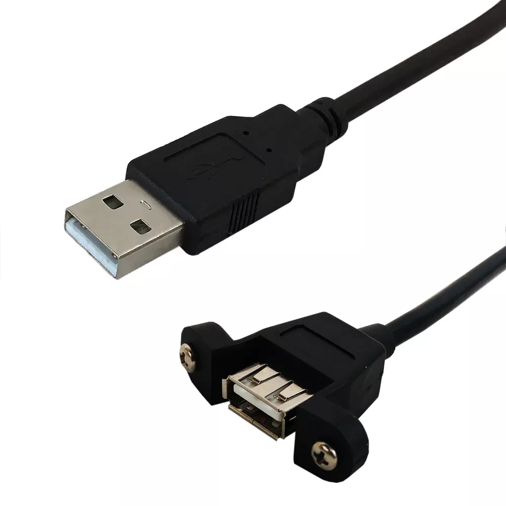 USB 2.0 A Male to A Panel Mount Female Hi-Speed Cable -0.5 ft - Black