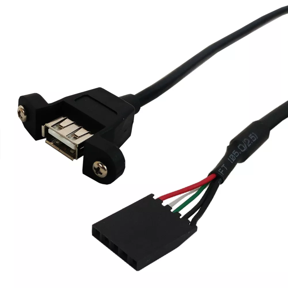 USB 2.0 A Panel Mount Female to IDC 5-Pin Header Female Hi-Speed Cable - 0.5 ft - Black