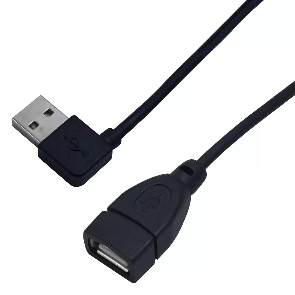 USB 2.0 A Right/Left Angle Male to A Straight Female Cable - Black - 6 ft