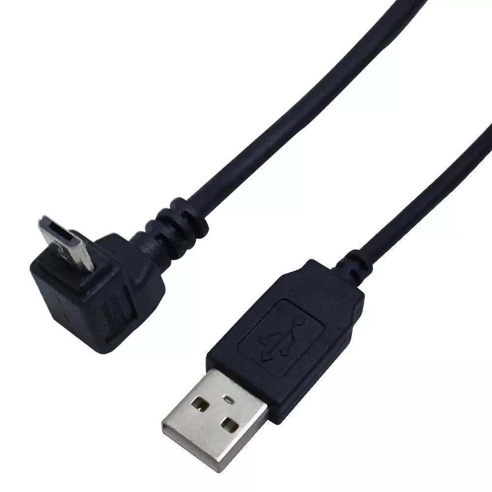 USB 2.0 A Straight Male to Micro-B Down Angle Cable -10 ft - Black
