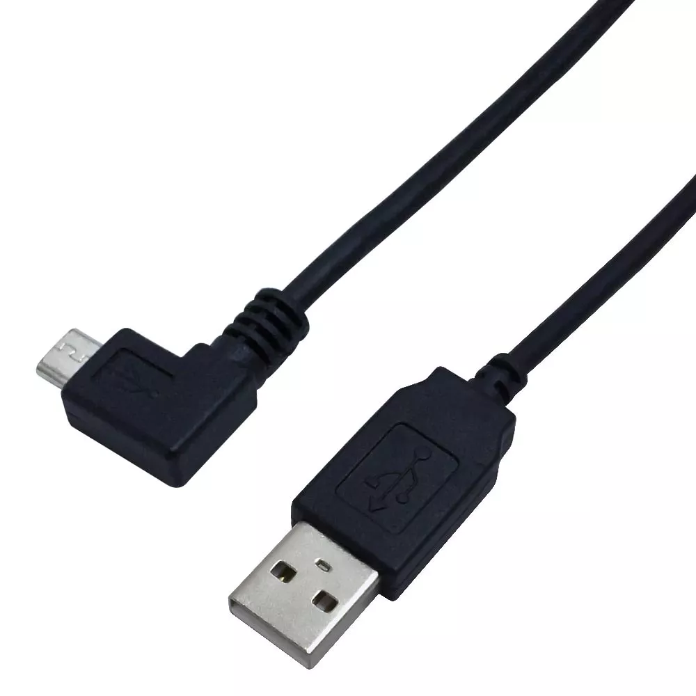 USB 2.0 A Straight Male to Micro-B Right Angle Cable -1 ft - Black