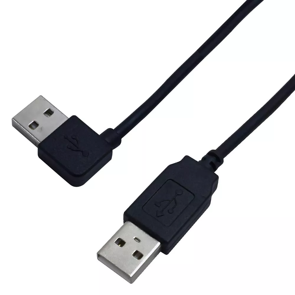 USB 2.0 A Straight Male to A Right/Left Angle Male Cable -Black - 1 ft