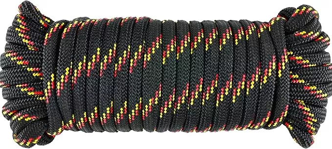 Wellmax Diamond Braid Nylon Rope, 3/8 in X 50 Foot, UV Resistant, High Strength and Weather Resistant - Red and White