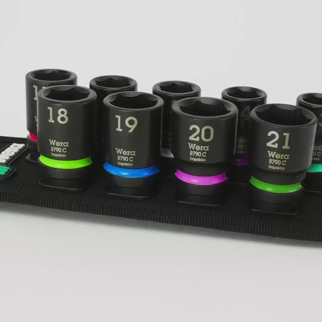 Wera 004580 Impaktor 1 Metric 1/2" Impact Socket Set on Belt, 9 Pieces