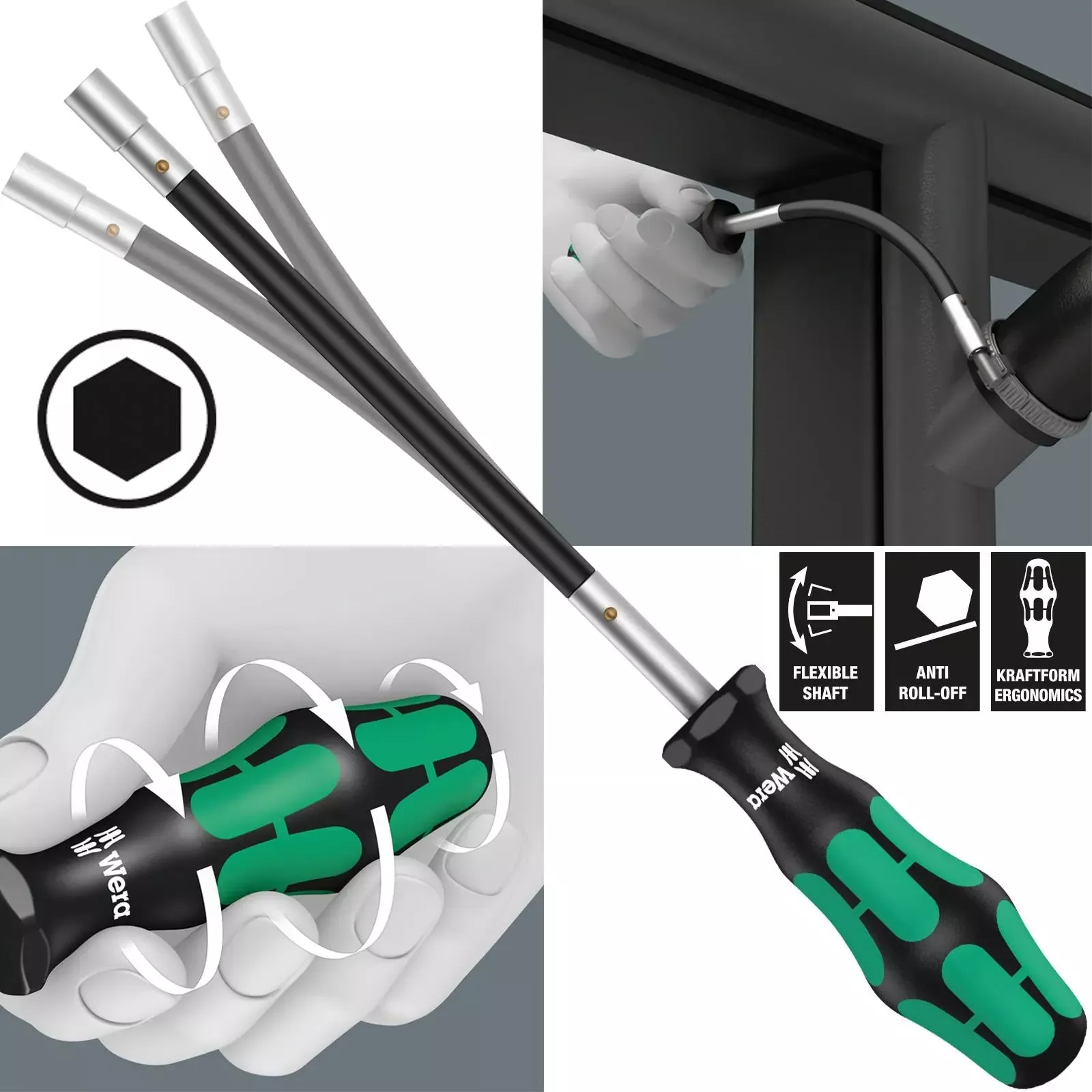 Wera Hose Clamp Screwdriver Flexible 391 for Hex Head Screws Kraftform Plus