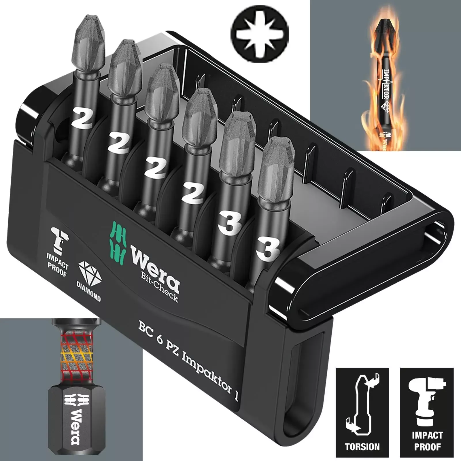 Wera Impact Screwdriver Bit Set Bit Check 6 PZ Impaktor 1 Pozi 6 Pieces