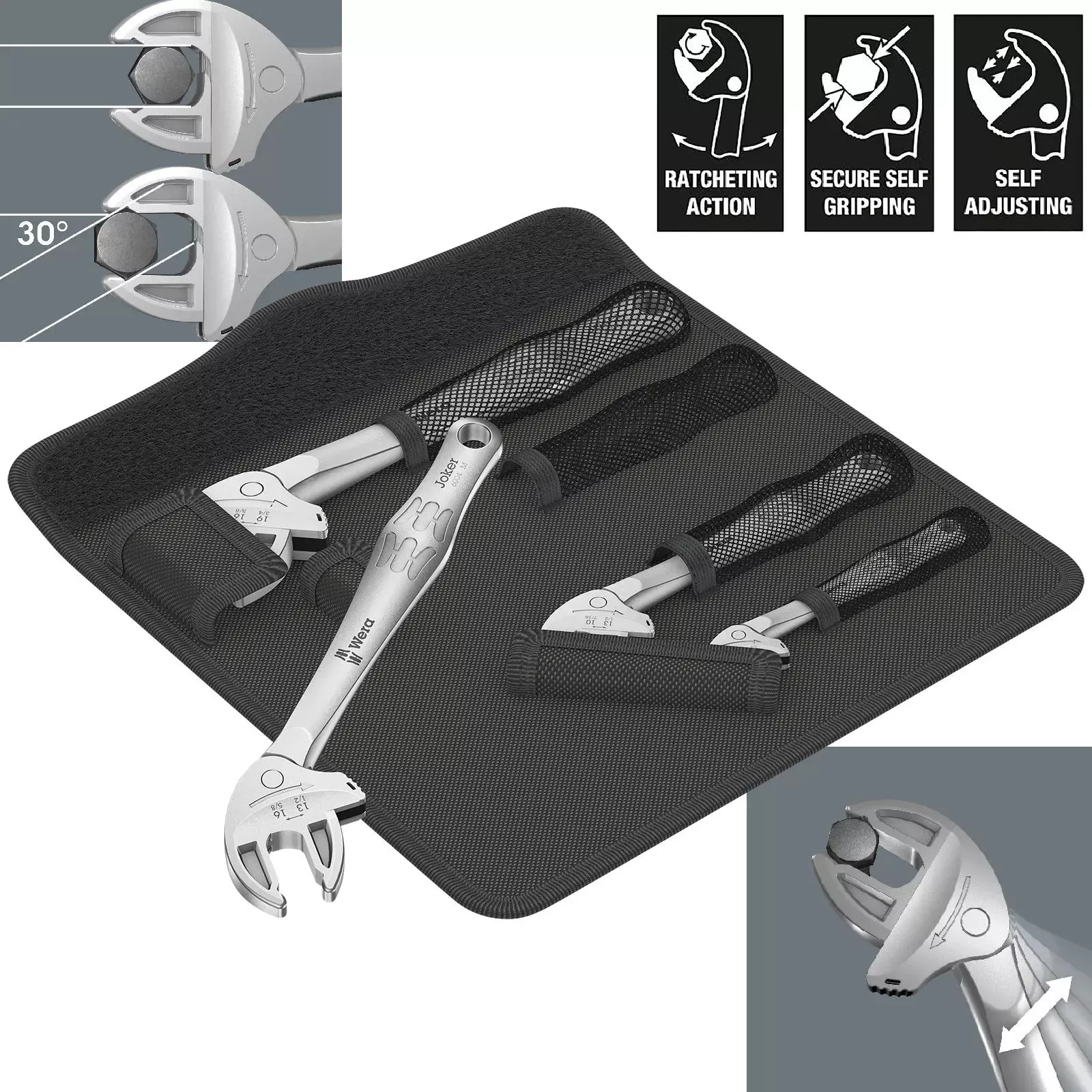 Wera Joker 6004 Self Setting Adjustable Spanner Wrench 4 Set 1 4 Pieces 7-19mm
