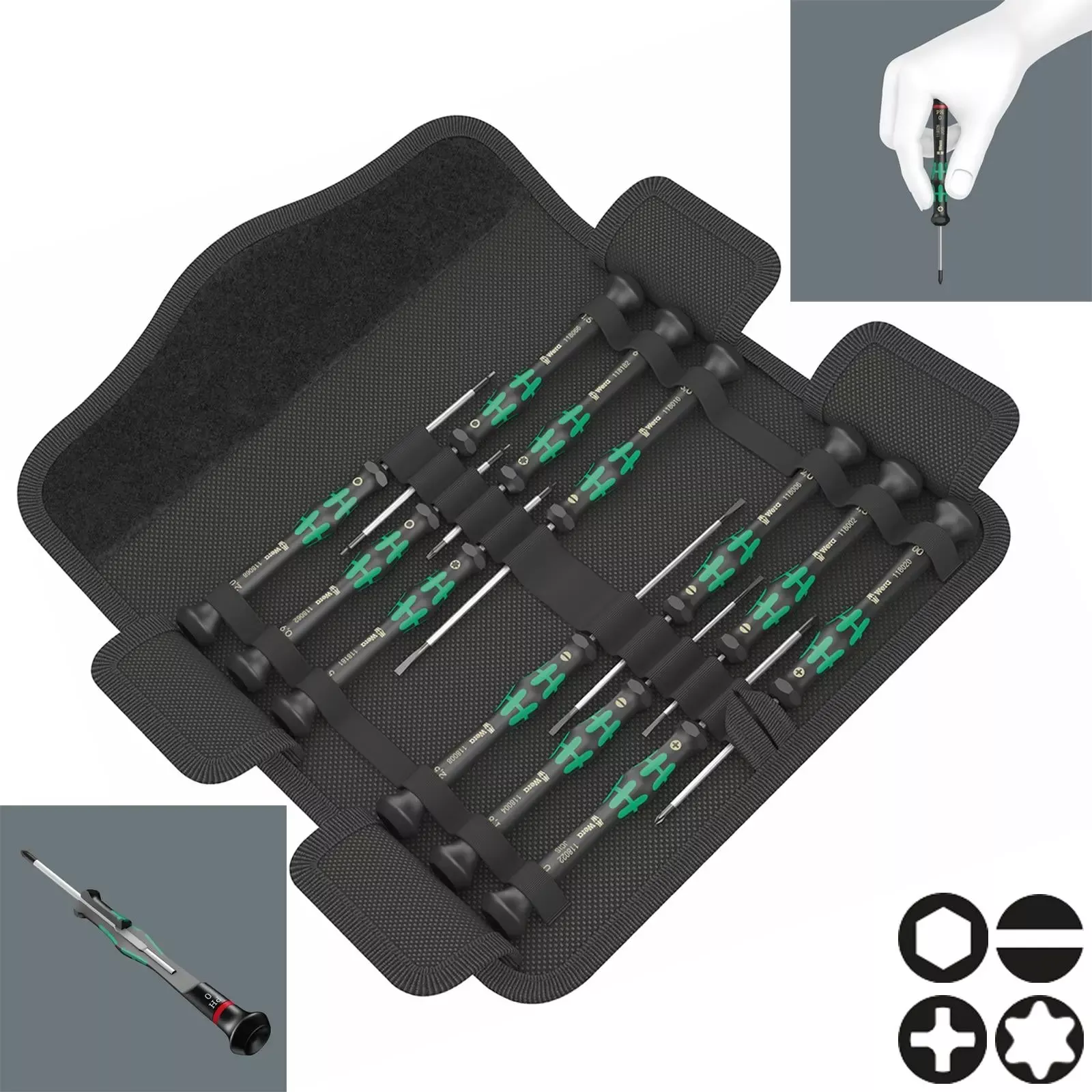 Wera Precision Screwdriver Set 12 Piece Kraftform Micro 12 Universal 1 for Electronic Applications