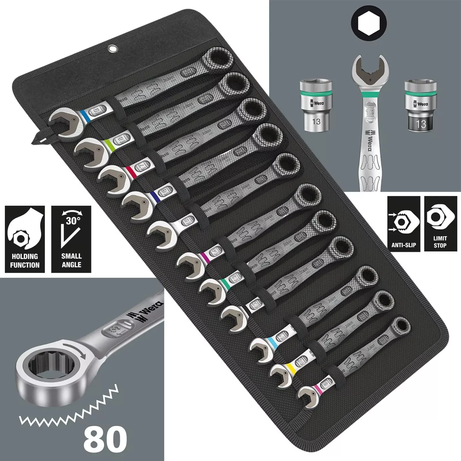 Wera Ratchet Combination Spanner Set 11 Piece 6000 Joker 11 Set 1 in Pouch 8-19mm