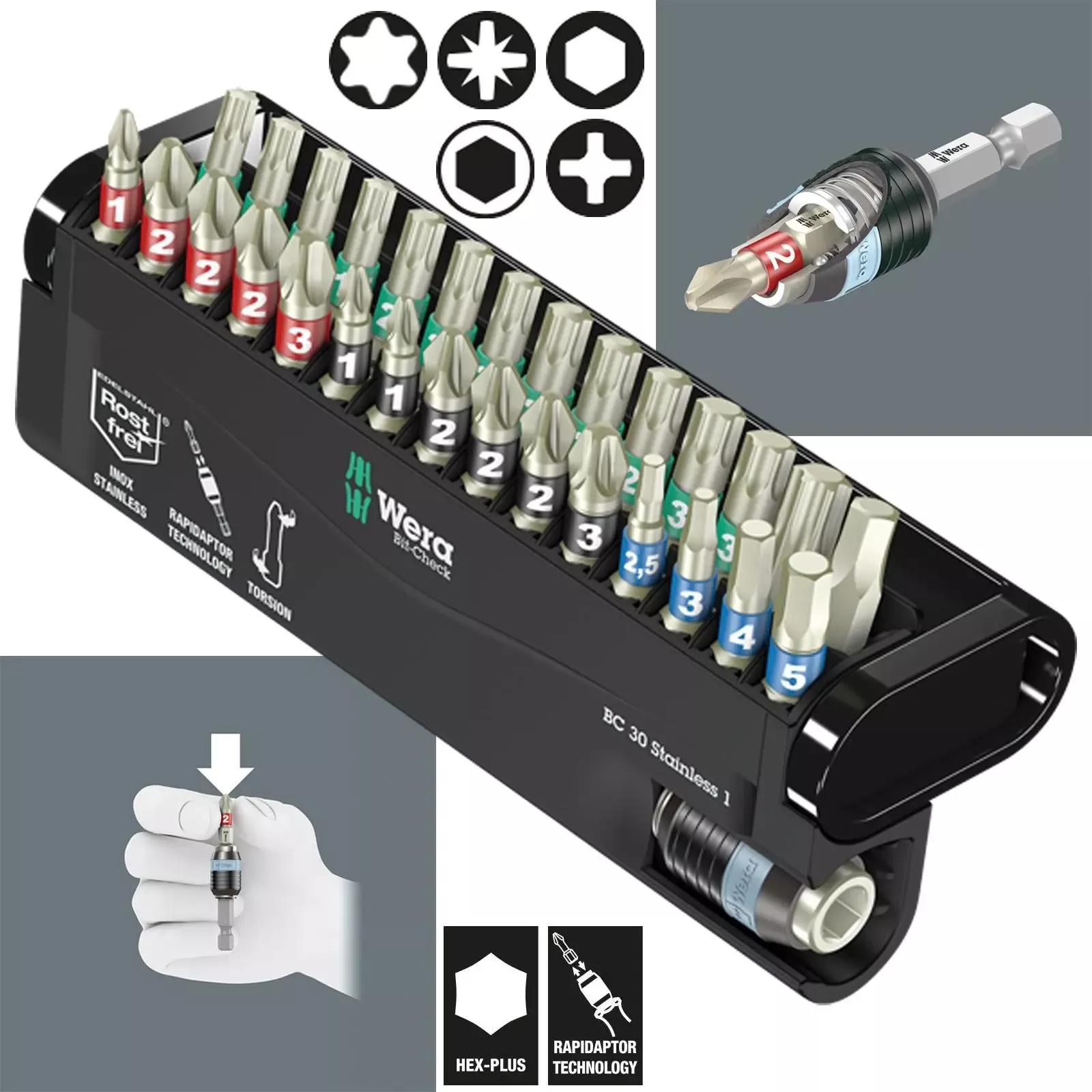 Wera Screwdriver Bit Set Bit Check 30 Stainless Steel 1 30 Piece with Bit Holder
