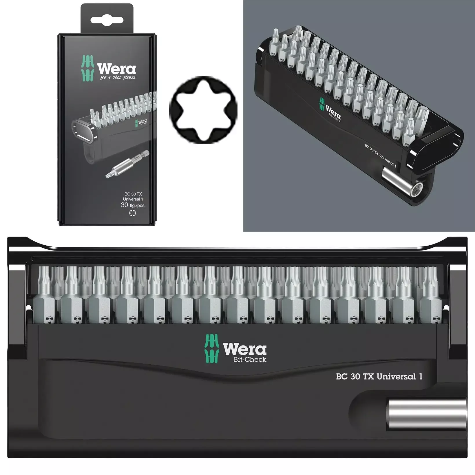 Wera Screwdriver Bit Set with Bit Holder Bit Check 30 TX Universal 1 SB 30 Pieces Torx